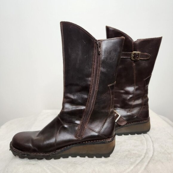 Fly London Dark Brown MES 2 Buckle Boots Side Zipper Size 38 EU/7-7.5 US - Picture 5 of 15